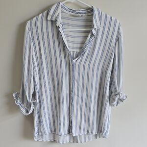 stradivarius White Shirt with Blue Vertical Stripes - Women's Casual Button-Down